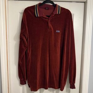 Vtg‎ Campus Tall Velour Polo Shirt Burgundy Lacoste Logo XXL Blue Tiger